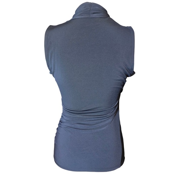 Michael Kors Sleeveless Drape Neck Ruched Zipper Top Navy Blue Size S - Picture 2 of 11